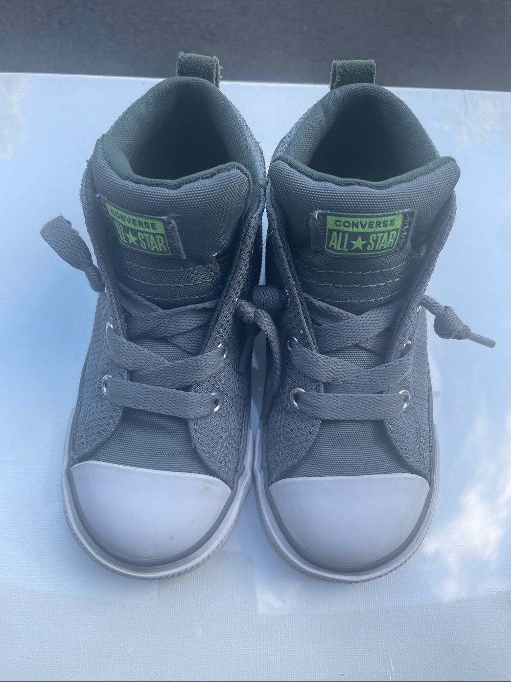 Converse Kids Gray High-Top Sneakers with Green Logo Accent